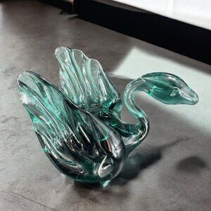Hand Blown Emerald Green Glass Duck Bird Swan Hand Made Glass Figure Paperweight